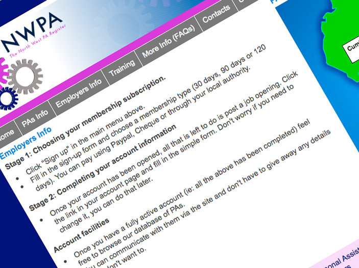 North West Personal Assistant Register for Age UK and CCIL website screen shot North West Personal Assistant Register for Age UK and CCIL website screen shot